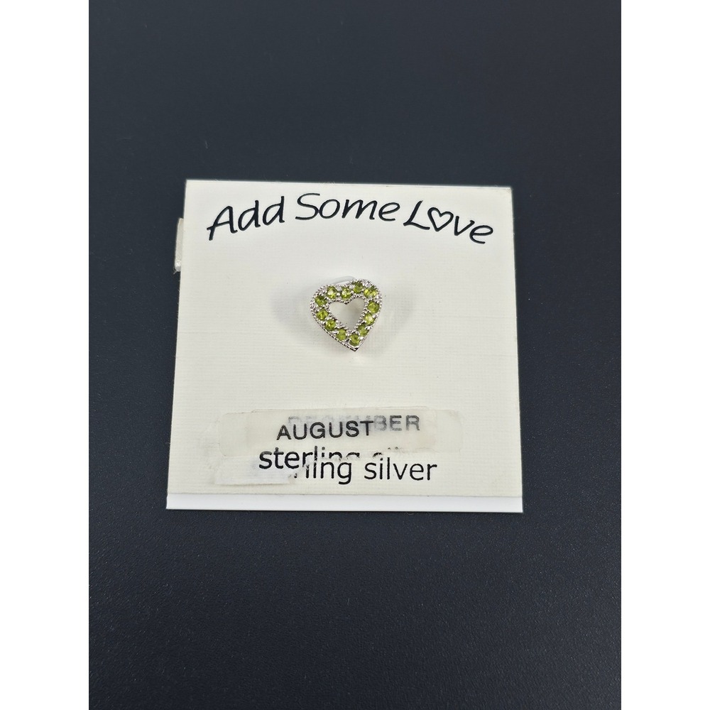August Birthstone Heart Pendant Sterling Silver Green Peridot Color‎ Charm